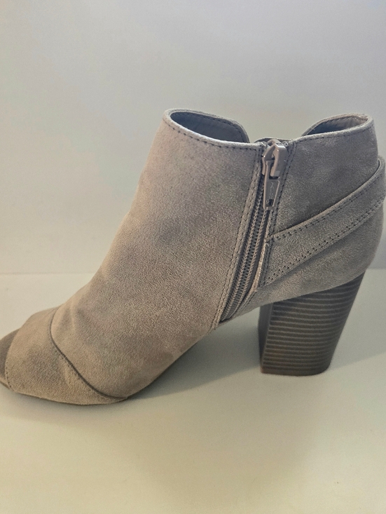 Shoes - Women’s Taupe Suede Peep-Toe Ankle Bootie